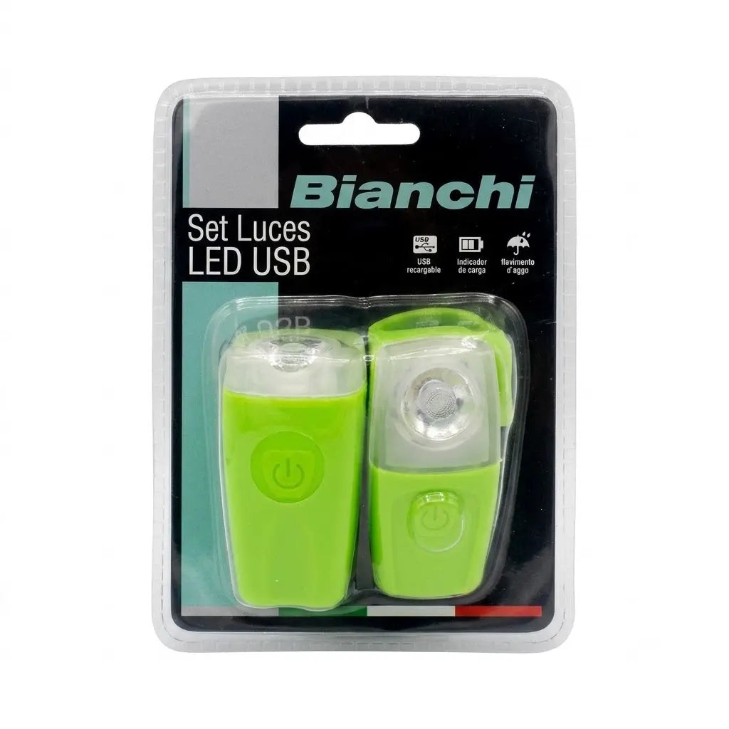 SET LUCES BIANCHI JY-378 RECARGABLE USB GREEN BIANCHI Bianchi